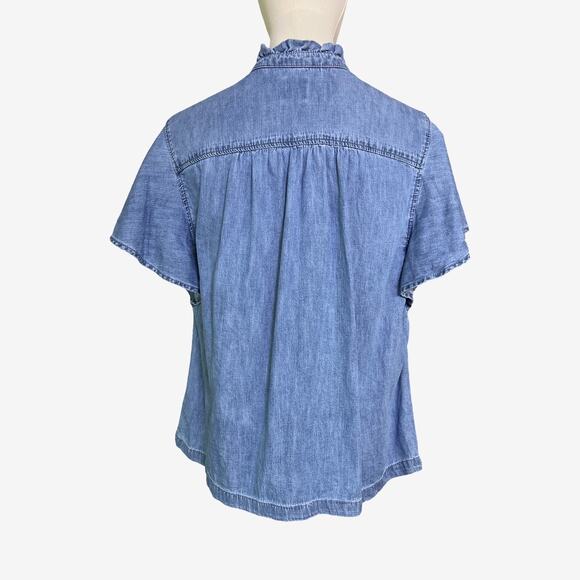 Gap Ruffle Collar Flutter Sleeve Denim Chambray Button Front Top Size Small - Picture 5 of 10